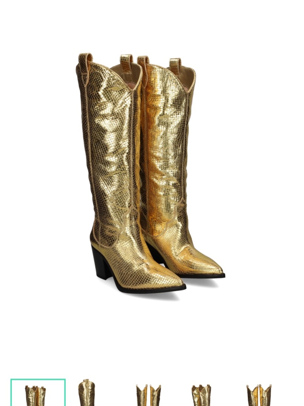 Amazon Gold Metallic Croc-Embossed Women's Knee-High Boots - Picture 7 of 7